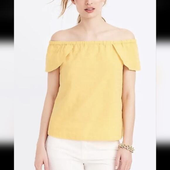 J Crew Cotton Off The Shoulder Flutter Sleeve Flirty Subtle Plaid Summer Blouse - Picture 5 of 5